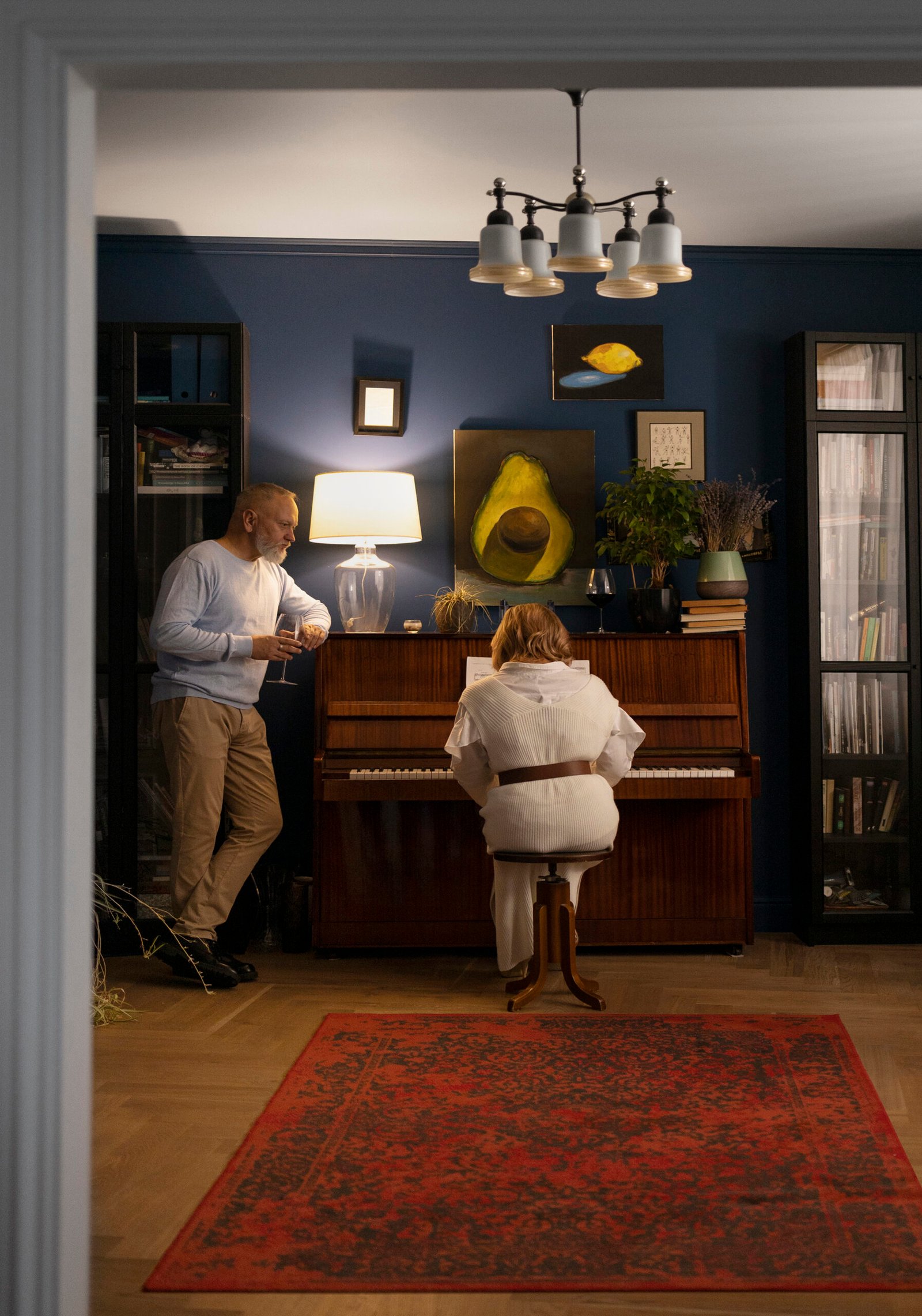 senior couple dancing home